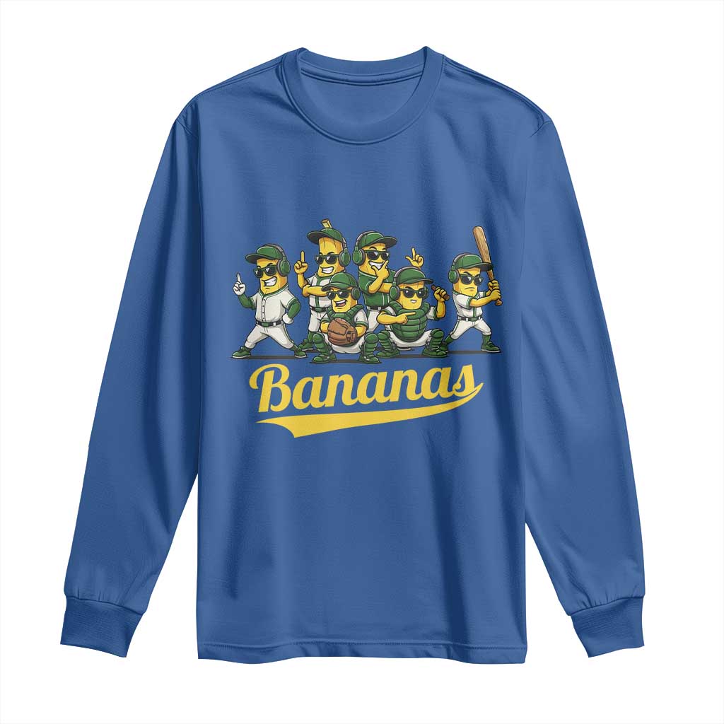 Cool Bananas Squad Playing Baseball Graphic Long Sleeve Shirt for Sports Fans Entertainment