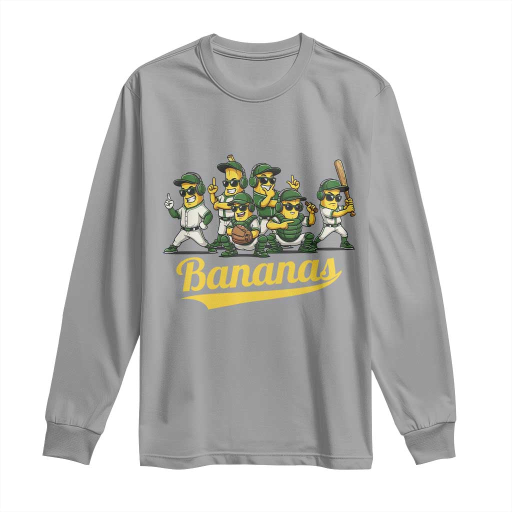 Cool Bananas Squad Playing Baseball Graphic Long Sleeve Shirt for Sports Fans Entertainment