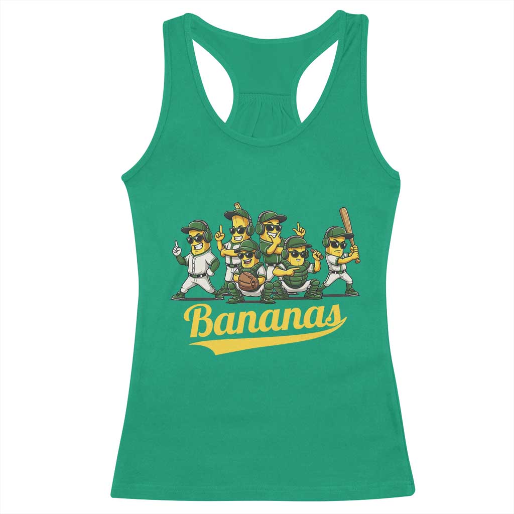 Cool Bananas Squad Playing Baseball Graphic Racerback Tank Top for Sports Fans Entertainment