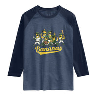 Cool Bananas Squad Playing Baseball Graphic Raglan Shirt for Sports Fans Entertainment