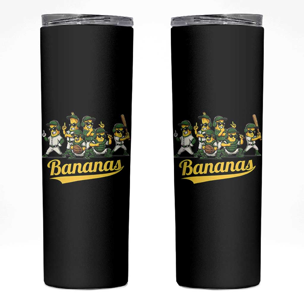 Cool Bananas Squad Playing Baseball Graphic Skinny Tumbler for Sports Fans Entertainment