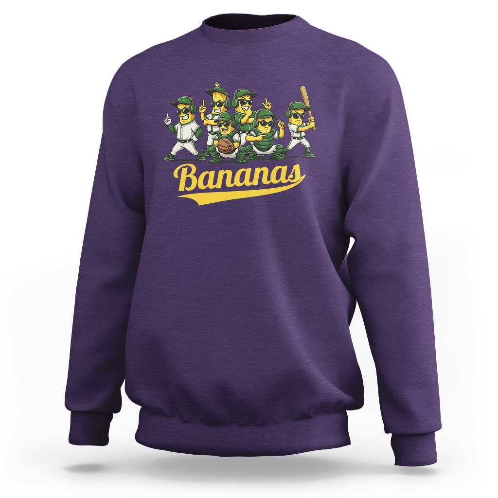 Cool Bananas Squad Playing Baseball Graphic Sweatshirt for Sports Fans Entertainment