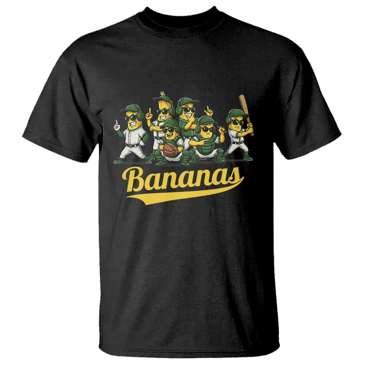 Cool Bananas Squad Playing Baseball Graphic T Shirt for Sports Fans Entertainment