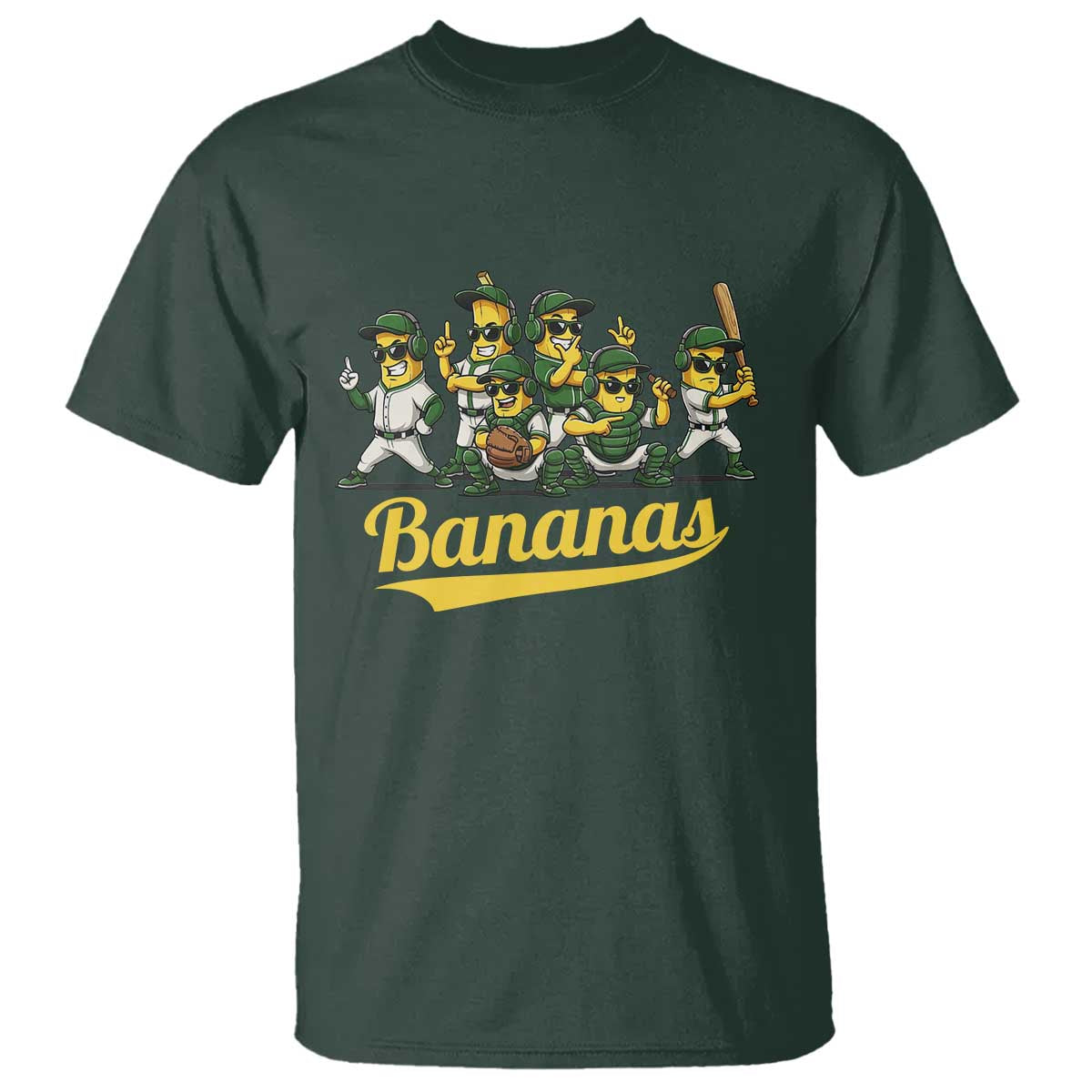 Cool Bananas Squad Playing Baseball Graphic T Shirt for Sports Fans Entertainment
