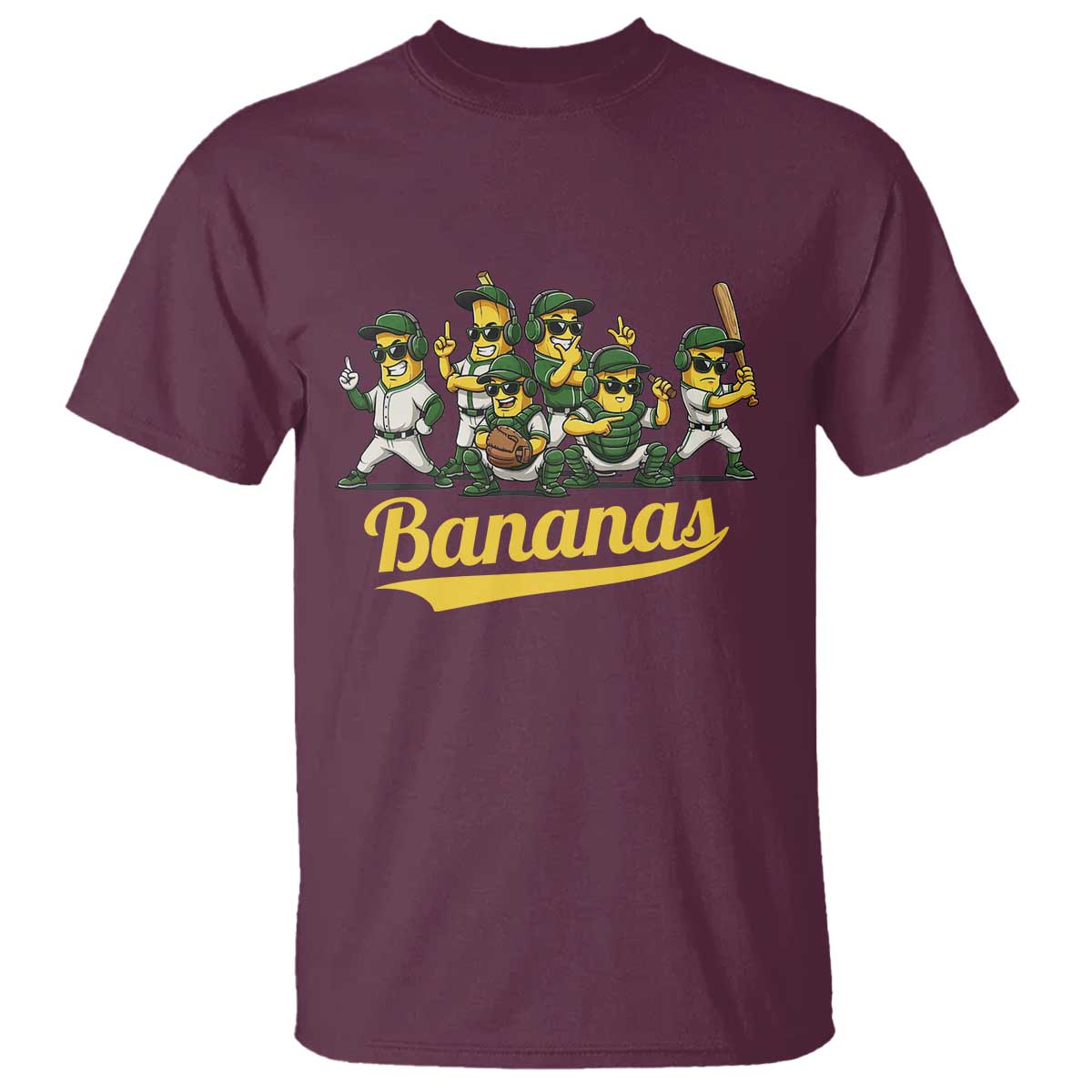 Cool Bananas Squad Playing Baseball Graphic T Shirt for Sports Fans Entertainment