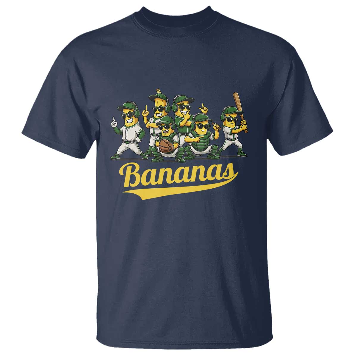 Cool Bananas Squad Playing Baseball Graphic T Shirt for Sports Fans Entertainment