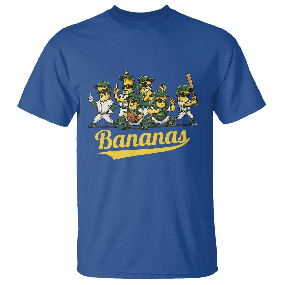 Cool Bananas Squad Playing Baseball Graphic T Shirt for Sports Fans Entertainment
