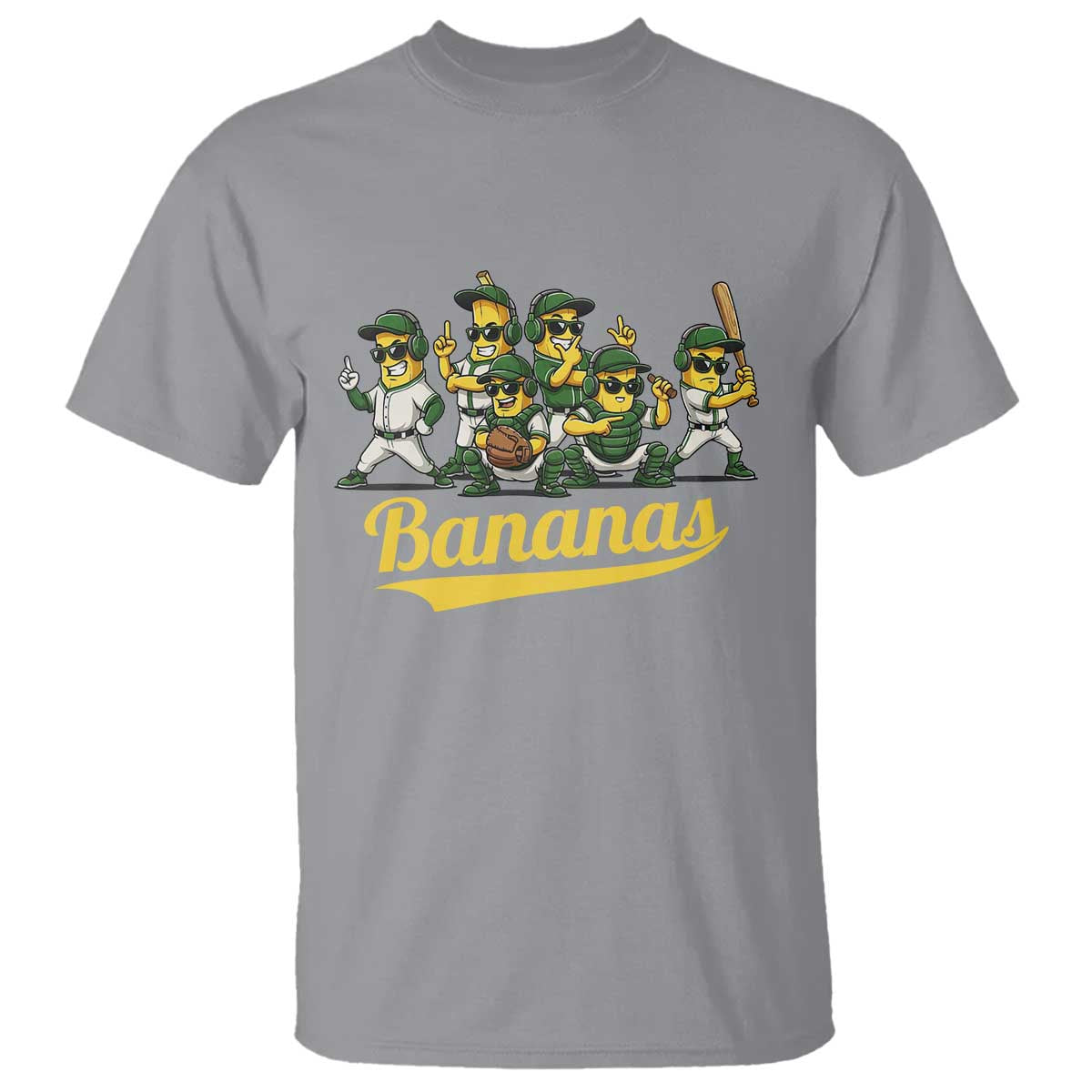 Cool Bananas Squad Playing Baseball Graphic T Shirt for Sports Fans Entertainment