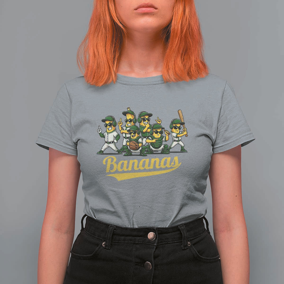 Cool Bananas Squad Playing Baseball Graphic T Shirt For Women for Sports Fans Entertainment