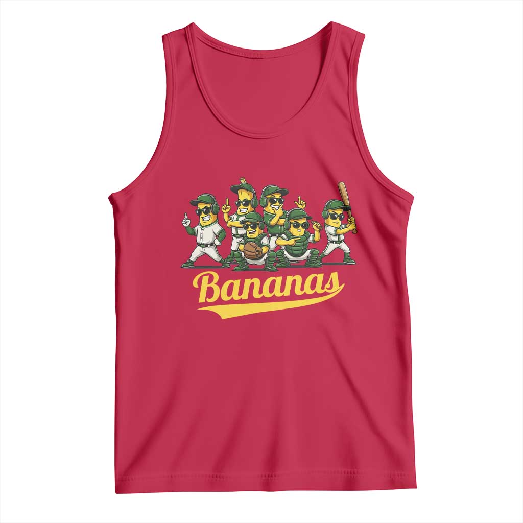 Cool Bananas Squad Playing Baseball Graphic Tank Top for Sports Fans Entertainment