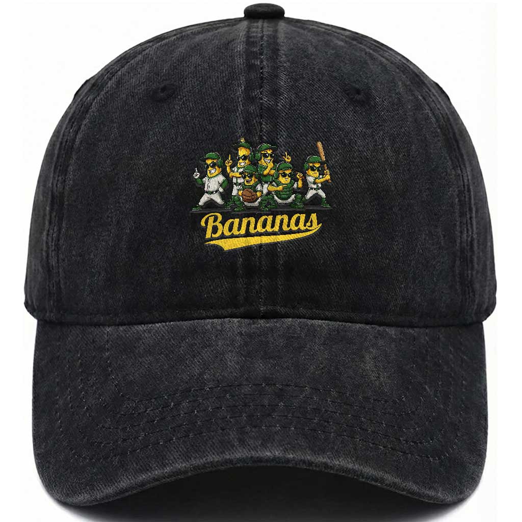Cool Bananas Squad Playing Baseball Graphic Washed Cotton Baseball Cap for Sports Fans Entertainment