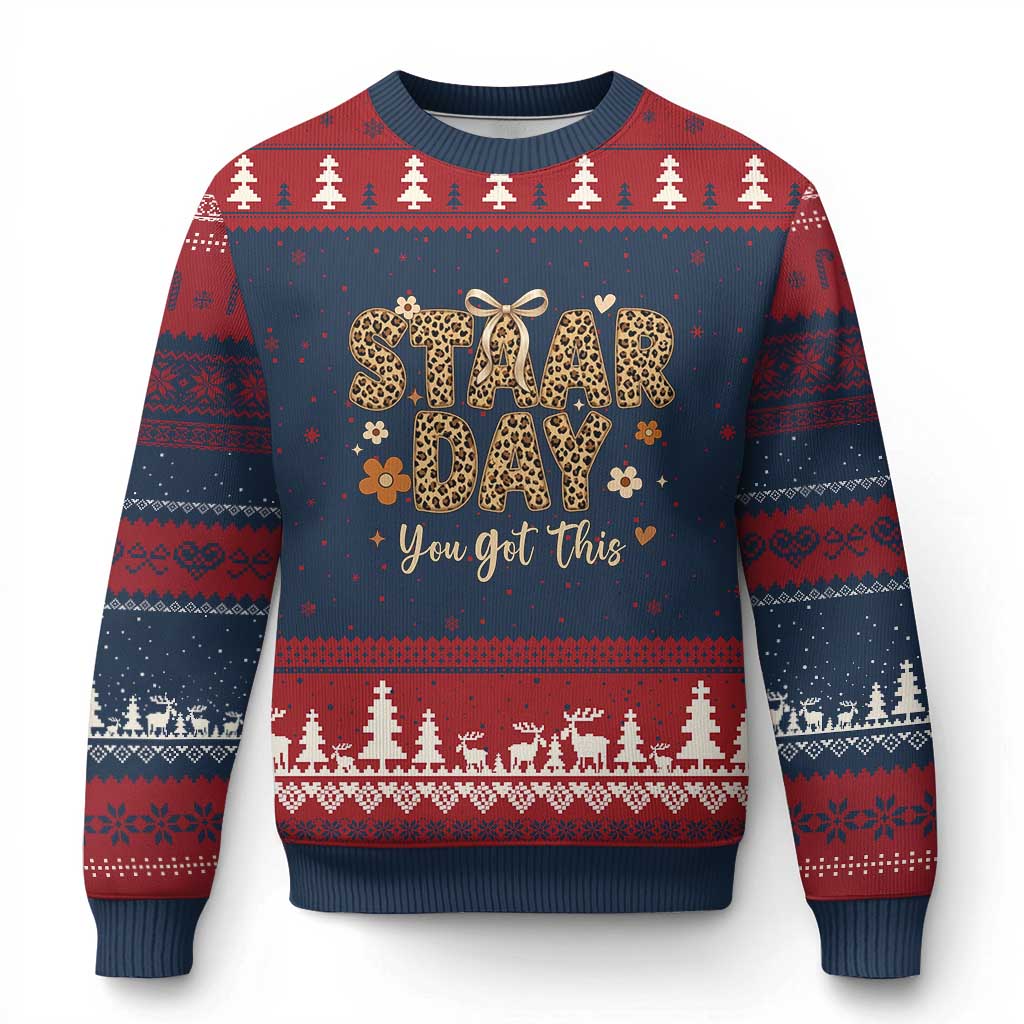 Groovy Leopard STAAR Day Ugly Christmas Sweater You Got This Motivational Teacher Sayings