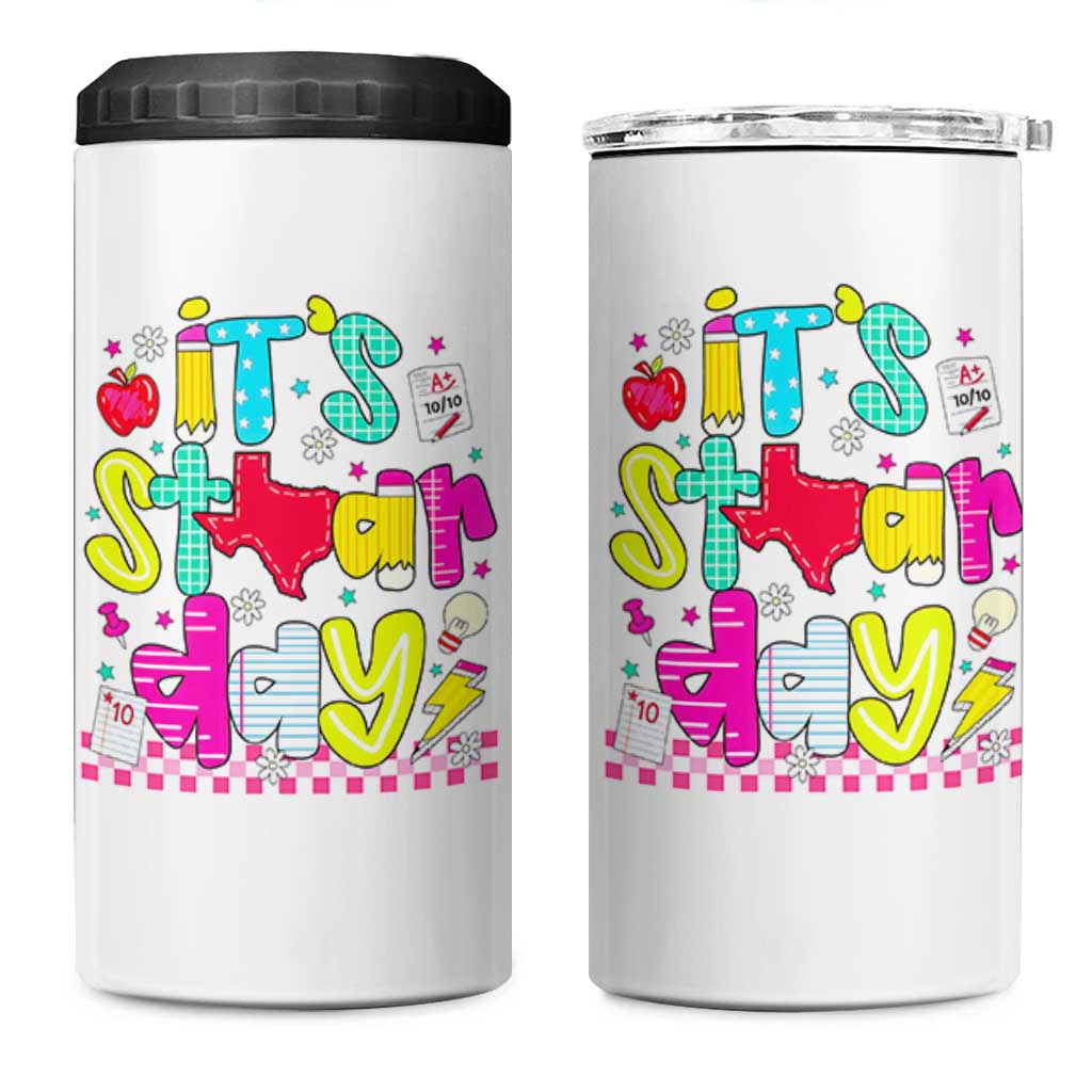 Groovy Texas STAAR Day 4 in 1 Can Cooler Tumbler Don't Stress Do Your Best Teacher Student Motivation
