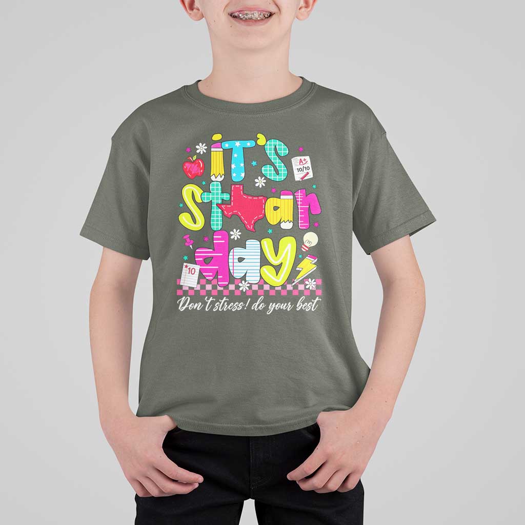 Groovy Texas STAAR Day T Shirt For Kid Don't Stress Do Your Best Teacher Student Motivation