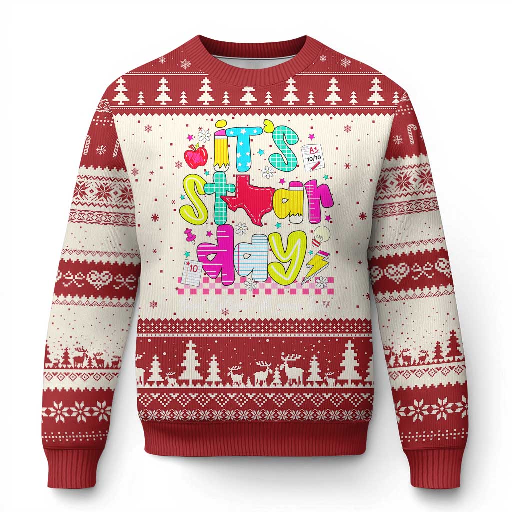Groovy Texas STAAR Day Ugly Christmas Sweater Don't Stress Do Your Best Teacher Student Motivation