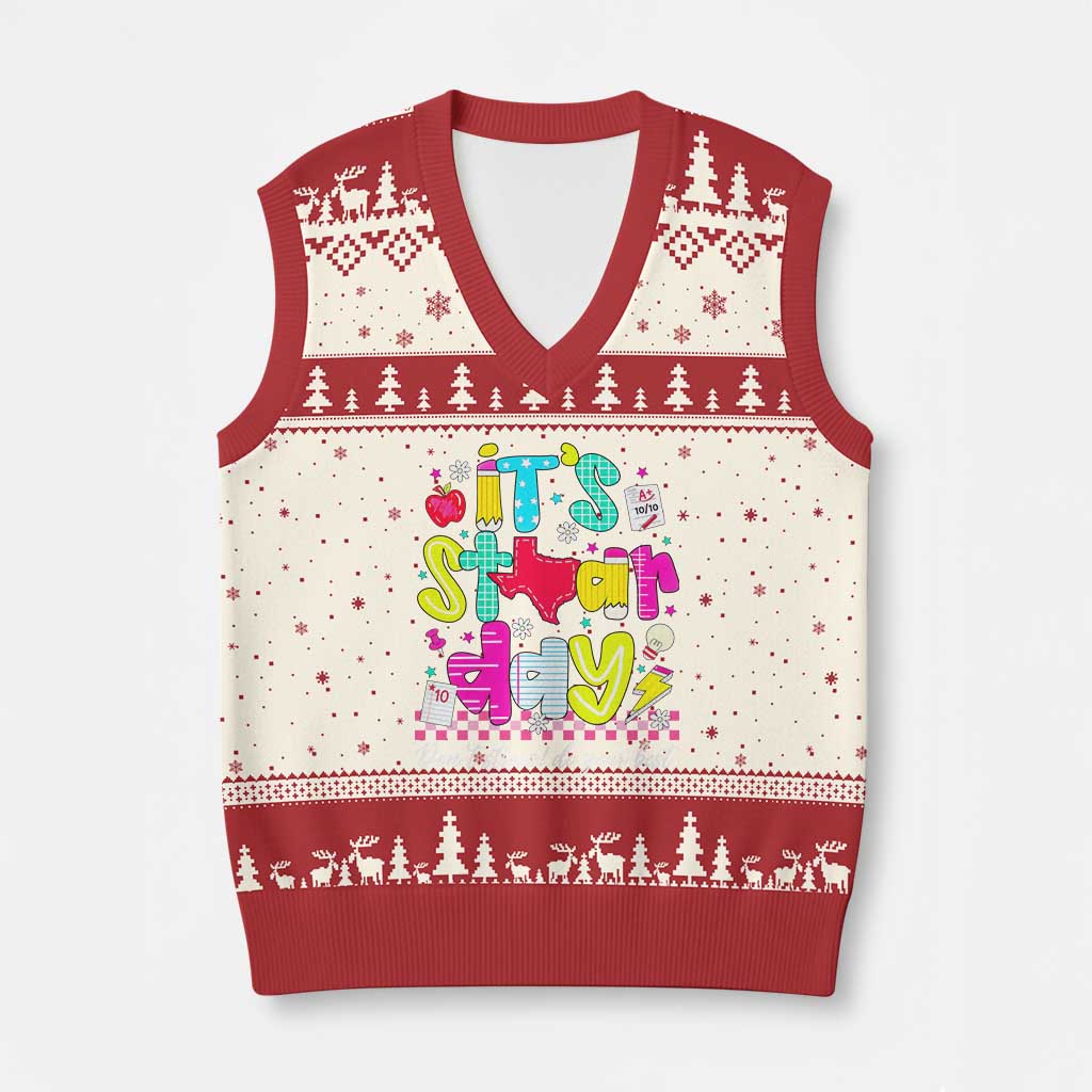 Groovy Texas STAAR Day V-Neck Knit Sweater Vest Don't Stress Do Your Best Teacher Student Motivation