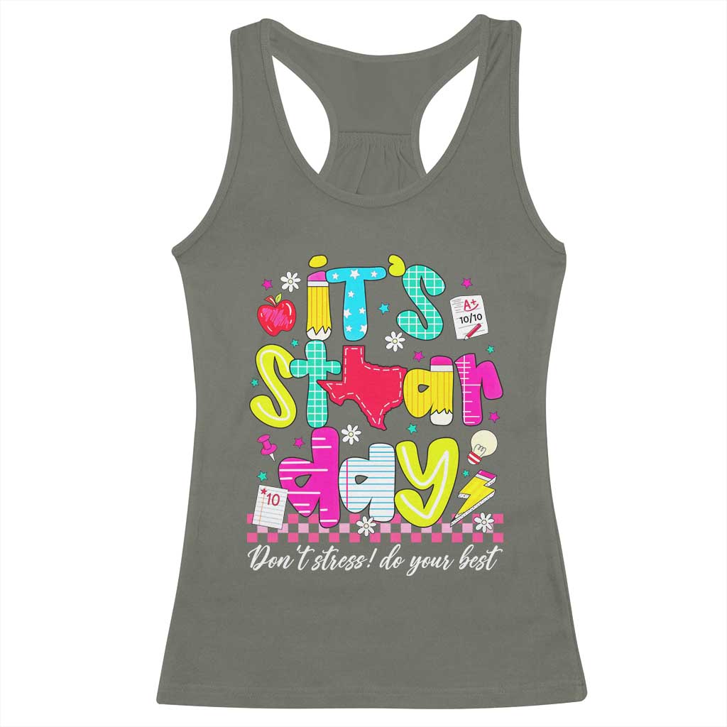 Groovy Texas STAAR Day Racerback Tank Top Don't Stress Do Your Best Teacher Student Motivation
