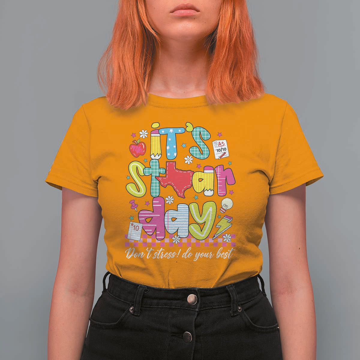 Groovy Texas STAAR Day T Shirt For Women Don't Stress Do Your Best Teacher Student Motivation