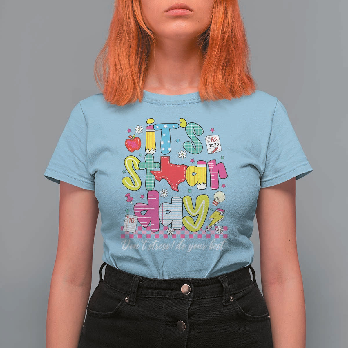 Groovy Texas STAAR Day T Shirt For Women Don't Stress Do Your Best Teacher Student Motivation