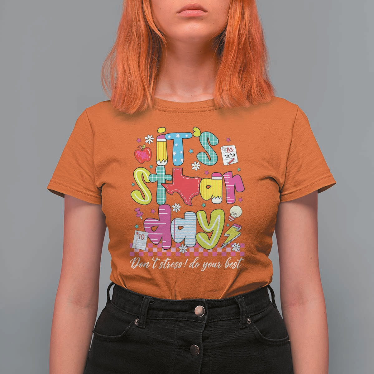 Groovy Texas STAAR Day T Shirt For Women Don't Stress Do Your Best Teacher Student Motivation