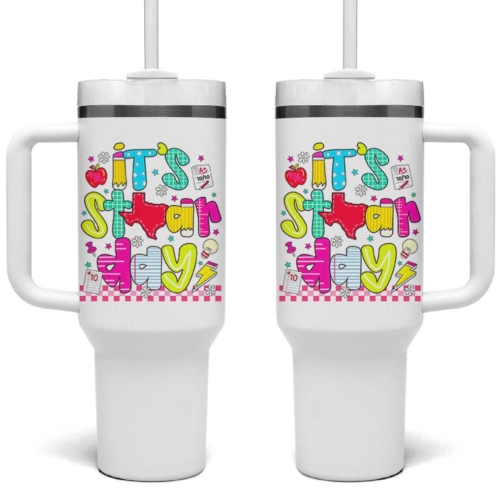 Groovy Texas STAAR Day Tumbler With Handle Don't Stress Do Your Best Teacher Student Motivation