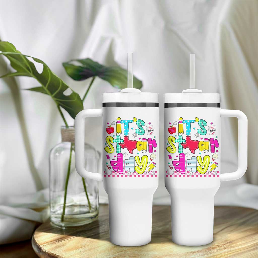 Groovy Texas STAAR Day Tumbler With Handle Don't Stress Do Your Best Teacher Student Motivation