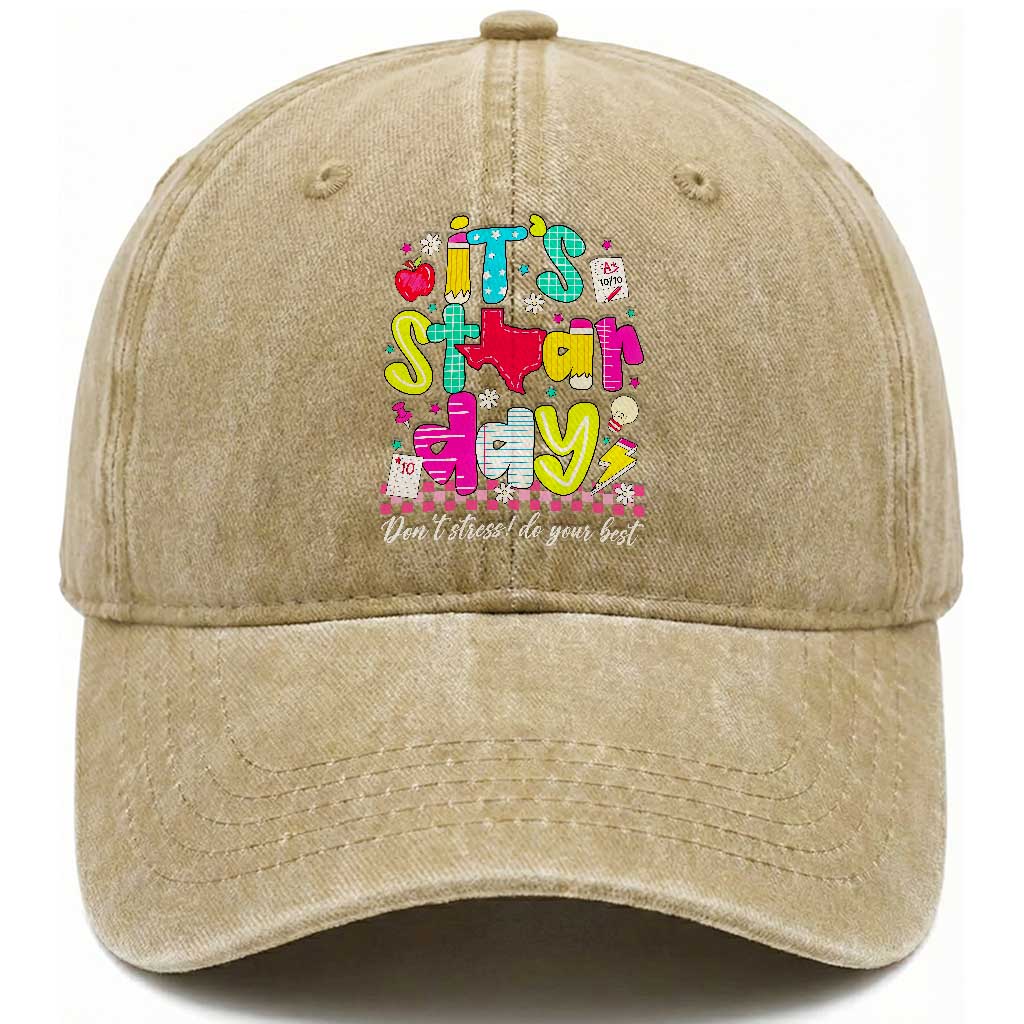 Groovy Texas STAAR Day Washed Cotton Baseball Cap Don't Stress Do Your Best Teacher Student Motivation