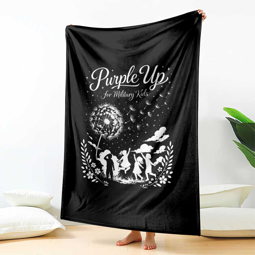 Purple Up For Military Kids Dandelion Inspirational Throw Blanket Month of the Military Child Awareness Brat Support