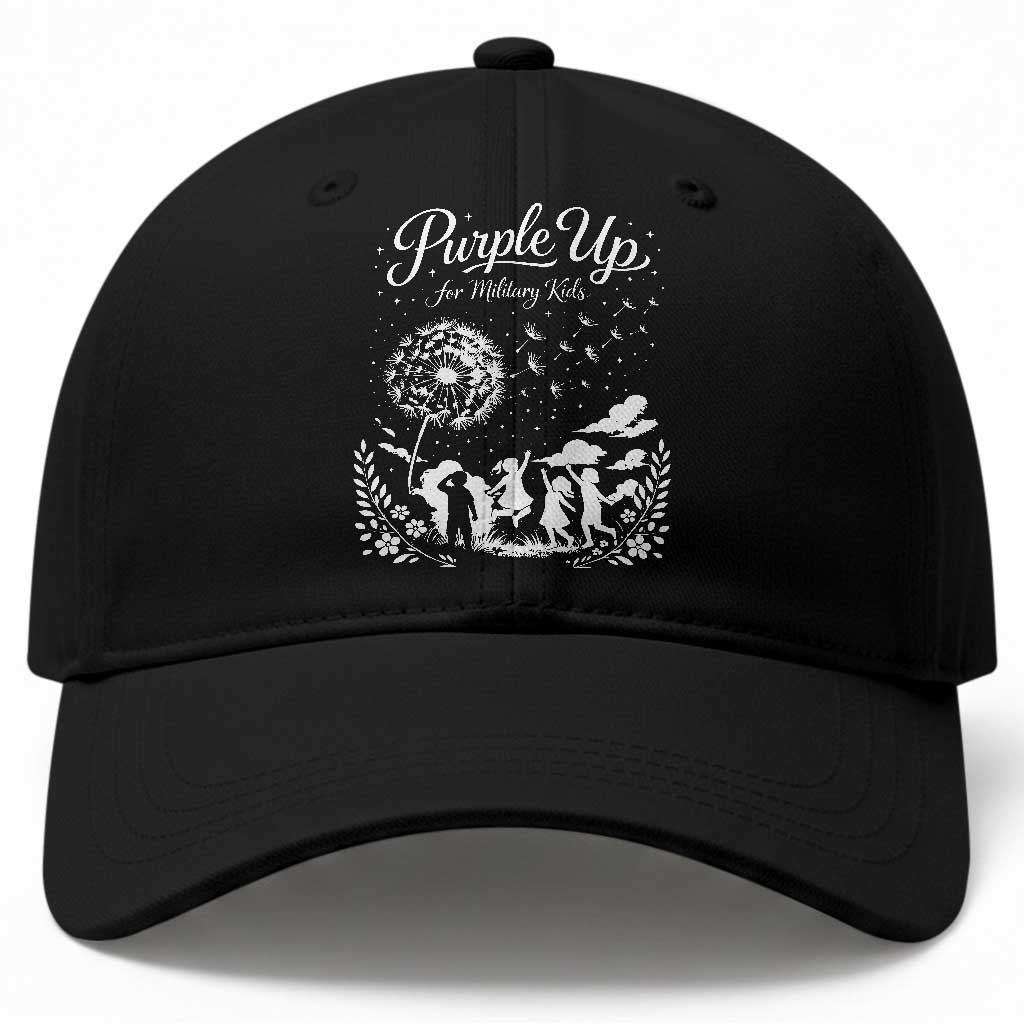 Purple Up For Military Kids Dandelion Inspirational Baseball Cap Month of the Military Child Awareness Brat Support