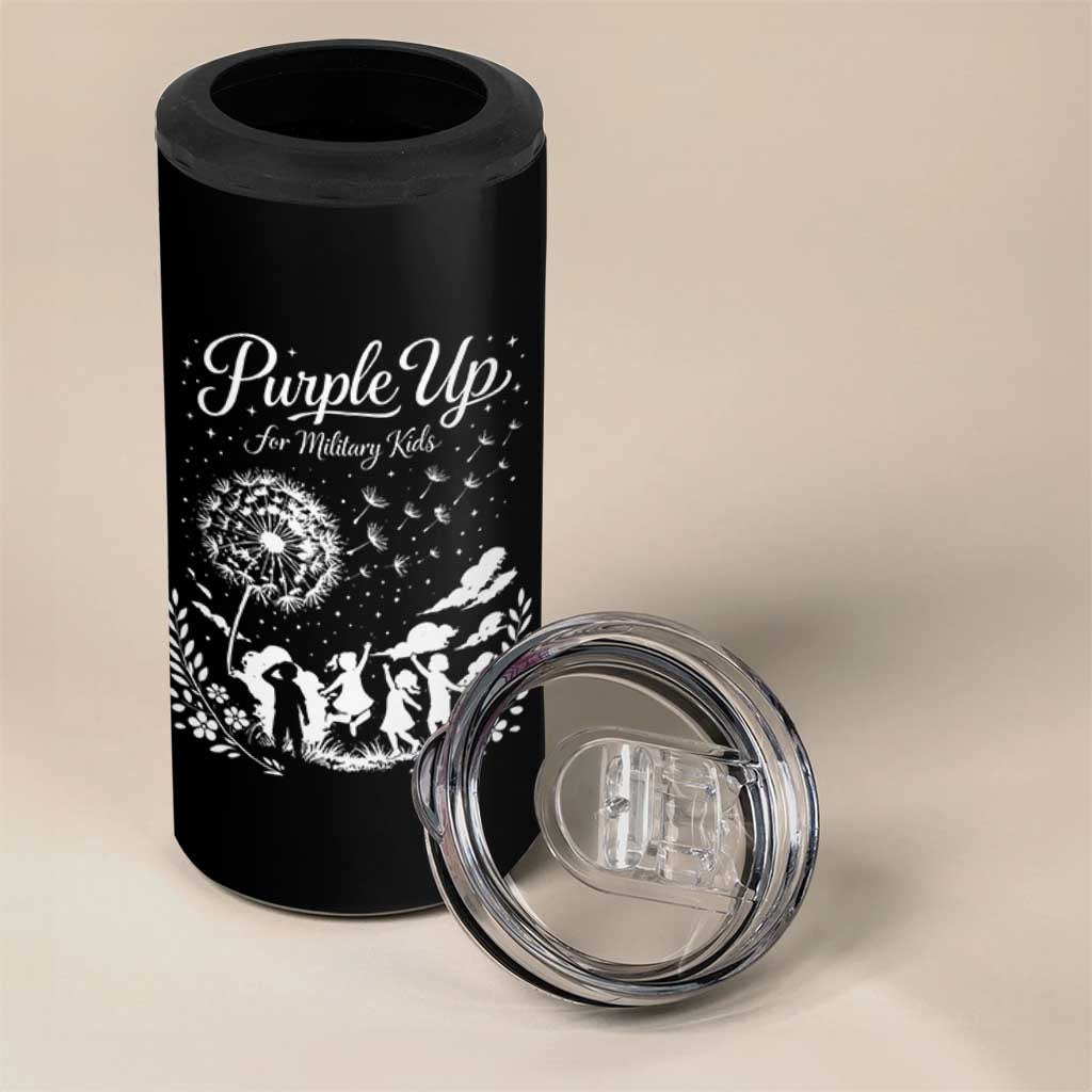 Purple Up For Military Kids Dandelion Inspirational 4 in 1 Can Cooler Tumbler Month of the Military Child Awareness Brat Support