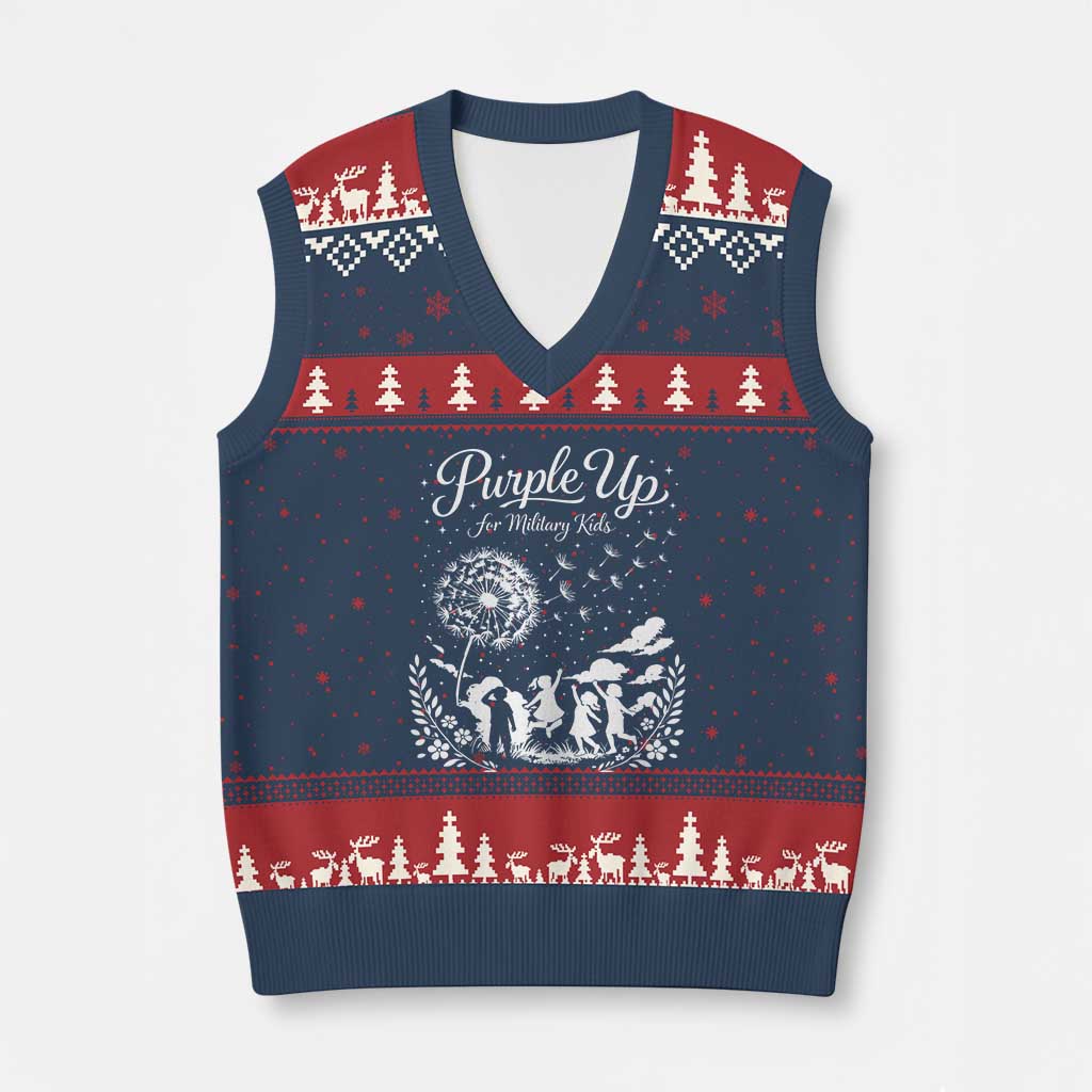 Purple Up For Military Kids Dandelion Inspirational V-Neck Knit Sweater Vest Month of the Military Child Awareness Brat Support