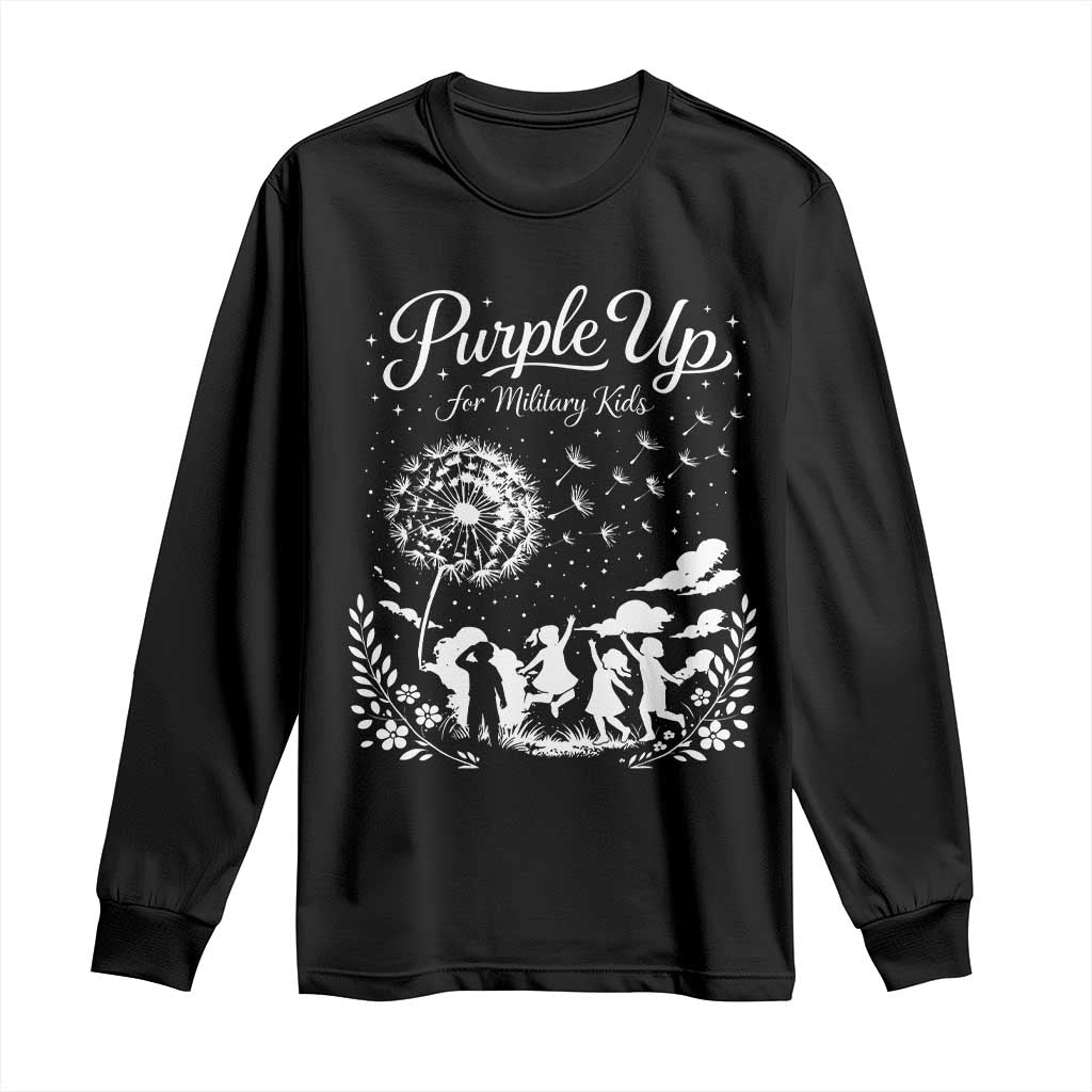 Purple Up For Military Kids Dandelion Inspirational Long Sleeve Shirt Month of the Military Child Awareness Brat Support