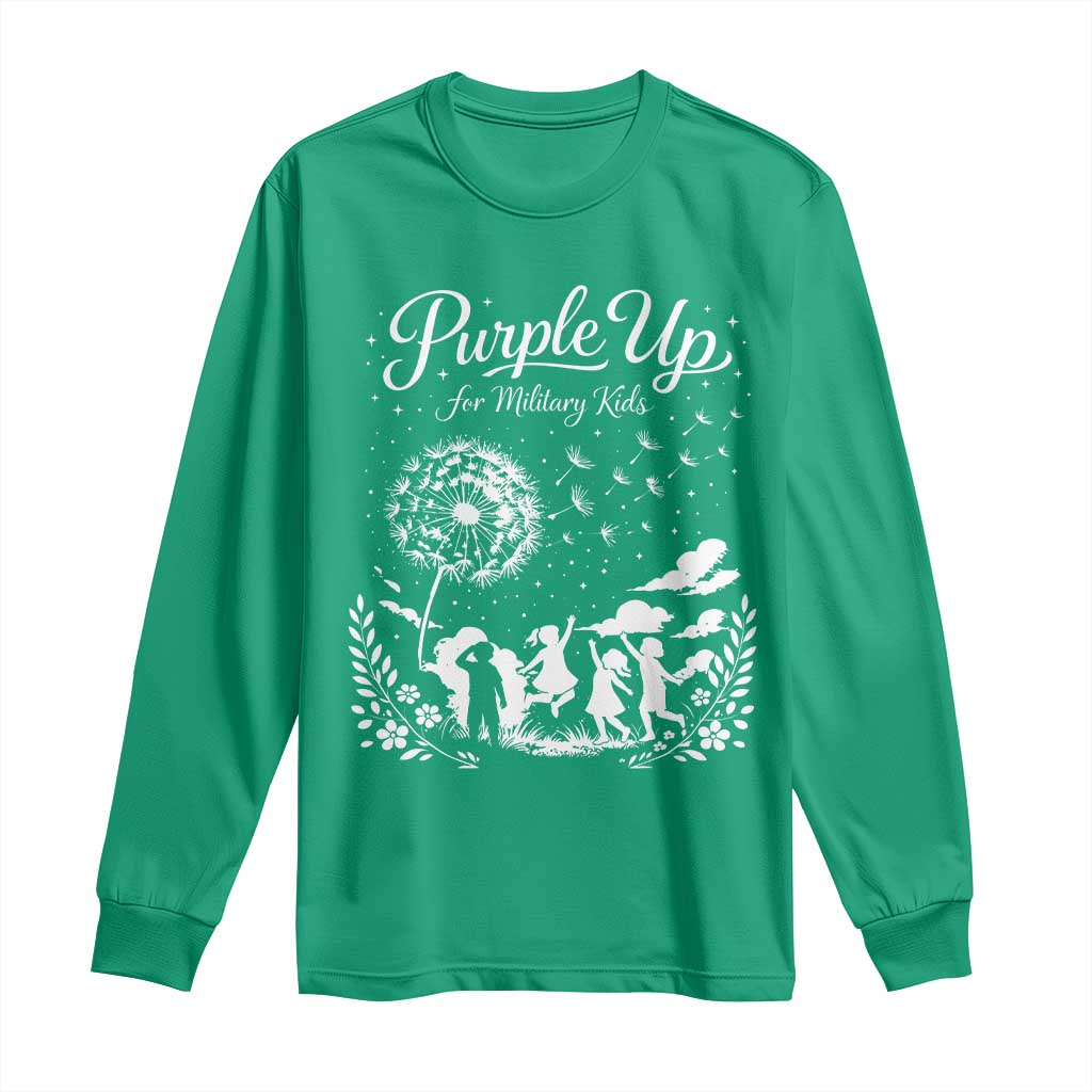 Purple Up For Military Kids Dandelion Inspirational Long Sleeve Shirt Month of the Military Child Awareness Brat Support
