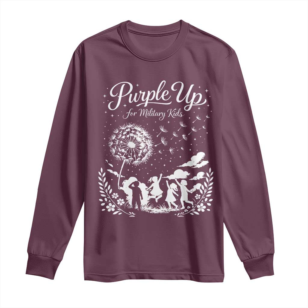 Purple Up For Military Kids Dandelion Inspirational Long Sleeve Shirt Month of the Military Child Awareness Brat Support