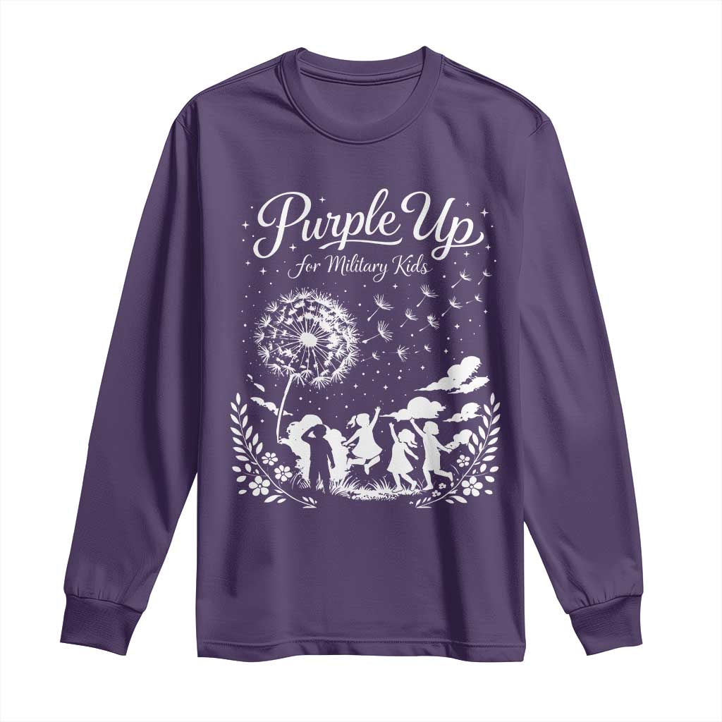 Purple Up For Military Kids Dandelion Inspirational Long Sleeve Shirt Month of the Military Child Awareness Brat Support
