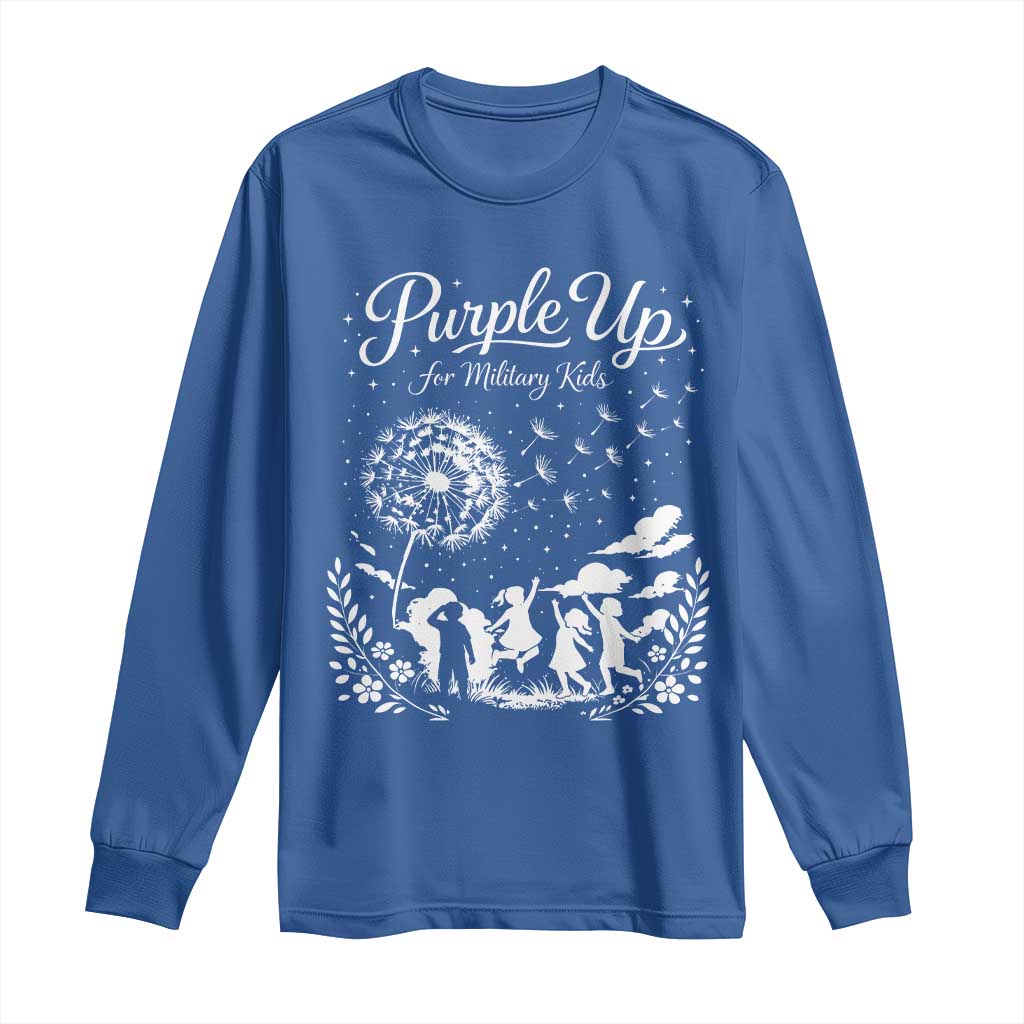 Purple Up For Military Kids Dandelion Inspirational Long Sleeve Shirt Month of the Military Child Awareness Brat Support