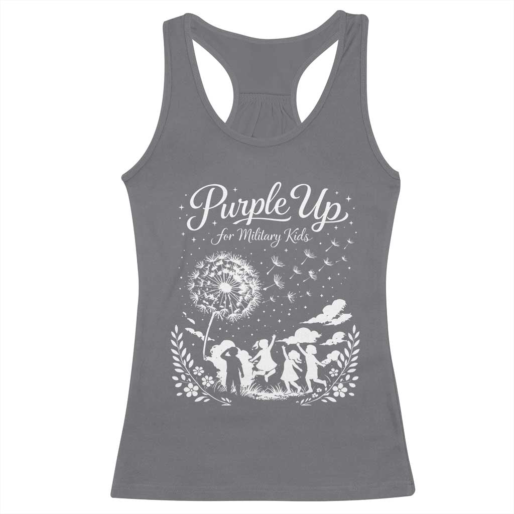 Purple Up For Military Kids Dandelion Inspirational Racerback Tank Top Month of the Military Child Awareness Brat Support