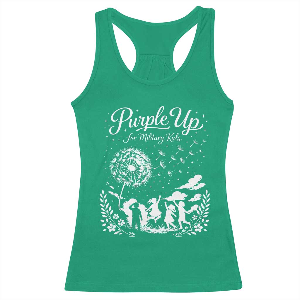 Purple Up For Military Kids Dandelion Inspirational Racerback Tank Top Month of the Military Child Awareness Brat Support
