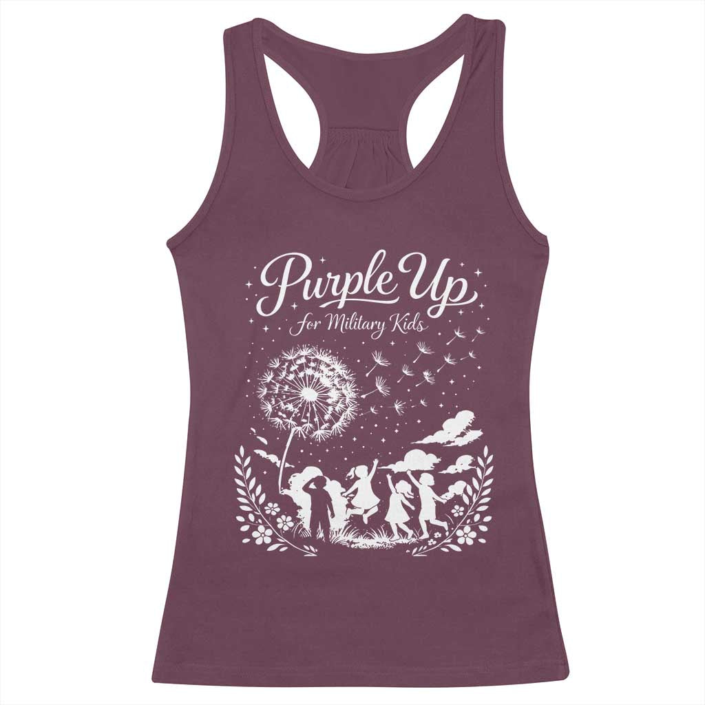 Purple Up For Military Kids Dandelion Inspirational Racerback Tank Top Month of the Military Child Awareness Brat Support