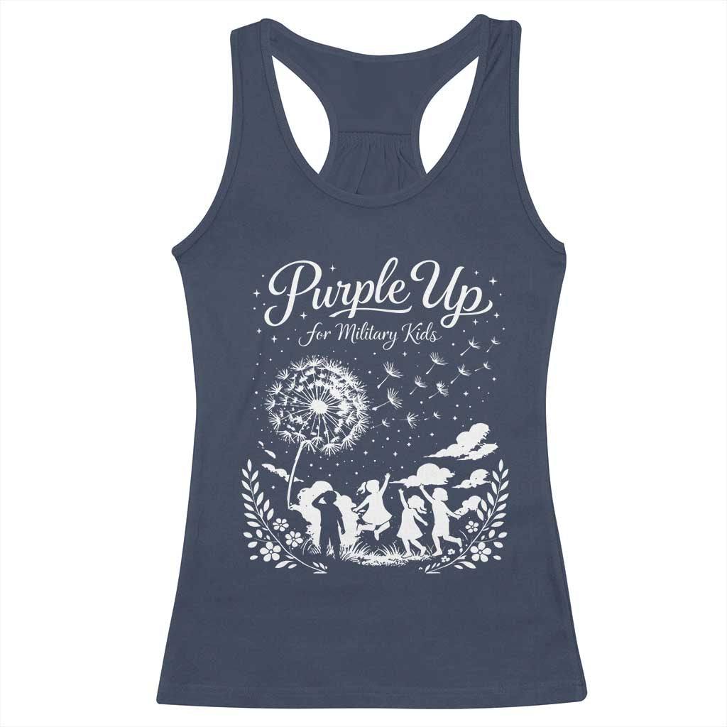 Purple Up For Military Kids Dandelion Inspirational Racerback Tank Top Month of the Military Child Awareness Brat Support