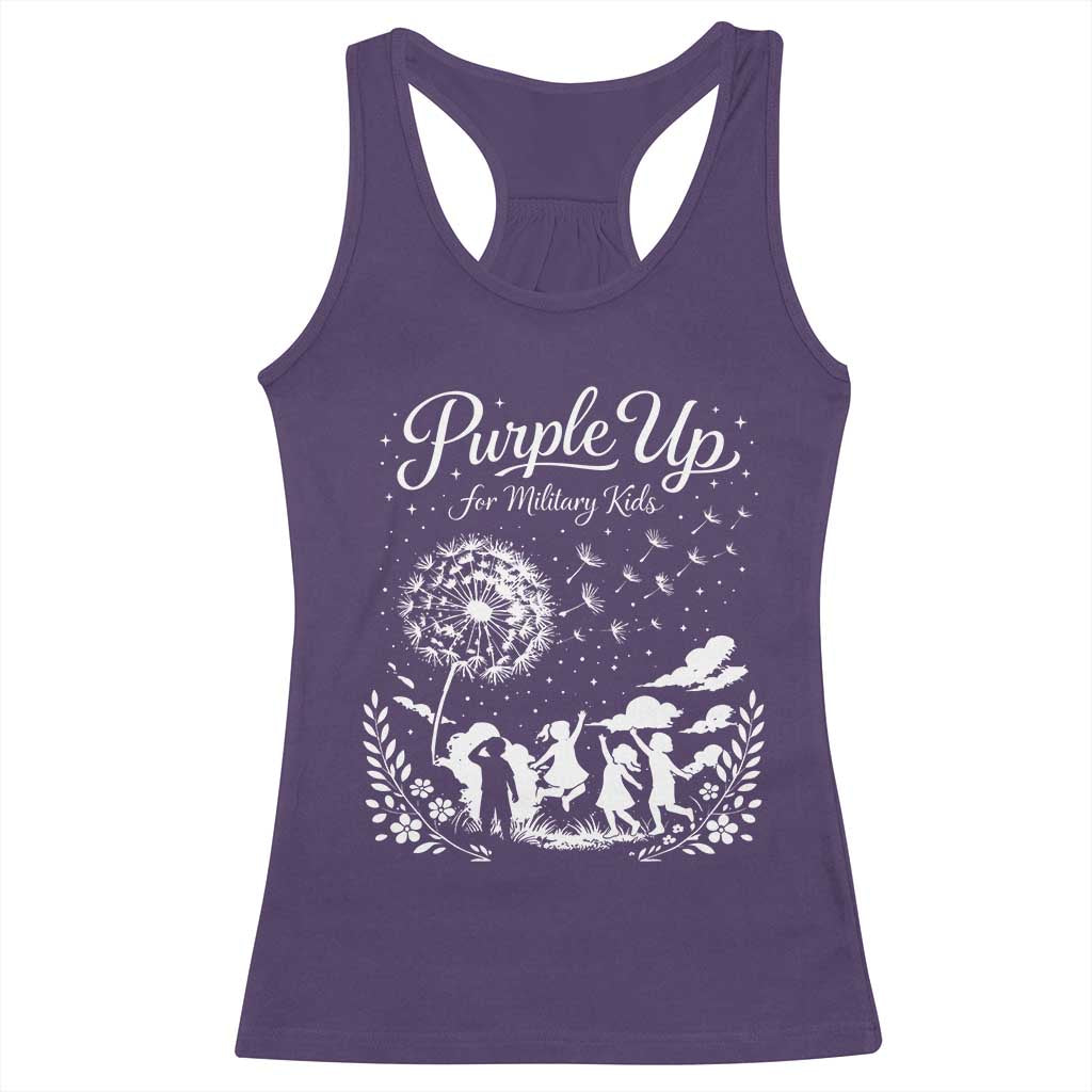 Purple Up For Military Kids Dandelion Inspirational Racerback Tank Top Month of the Military Child Awareness Brat Support