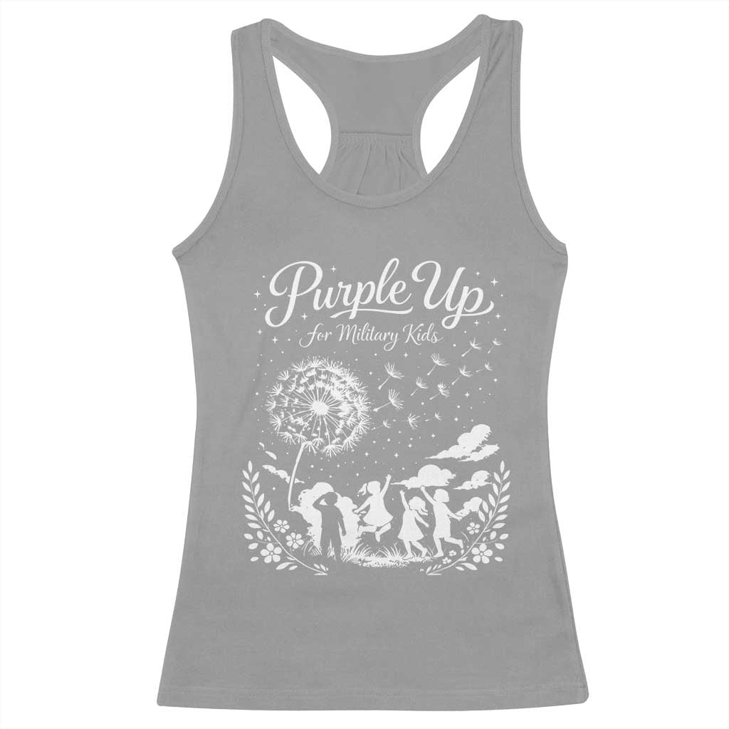 Purple Up For Military Kids Dandelion Inspirational Racerback Tank Top Month of the Military Child Awareness Brat Support