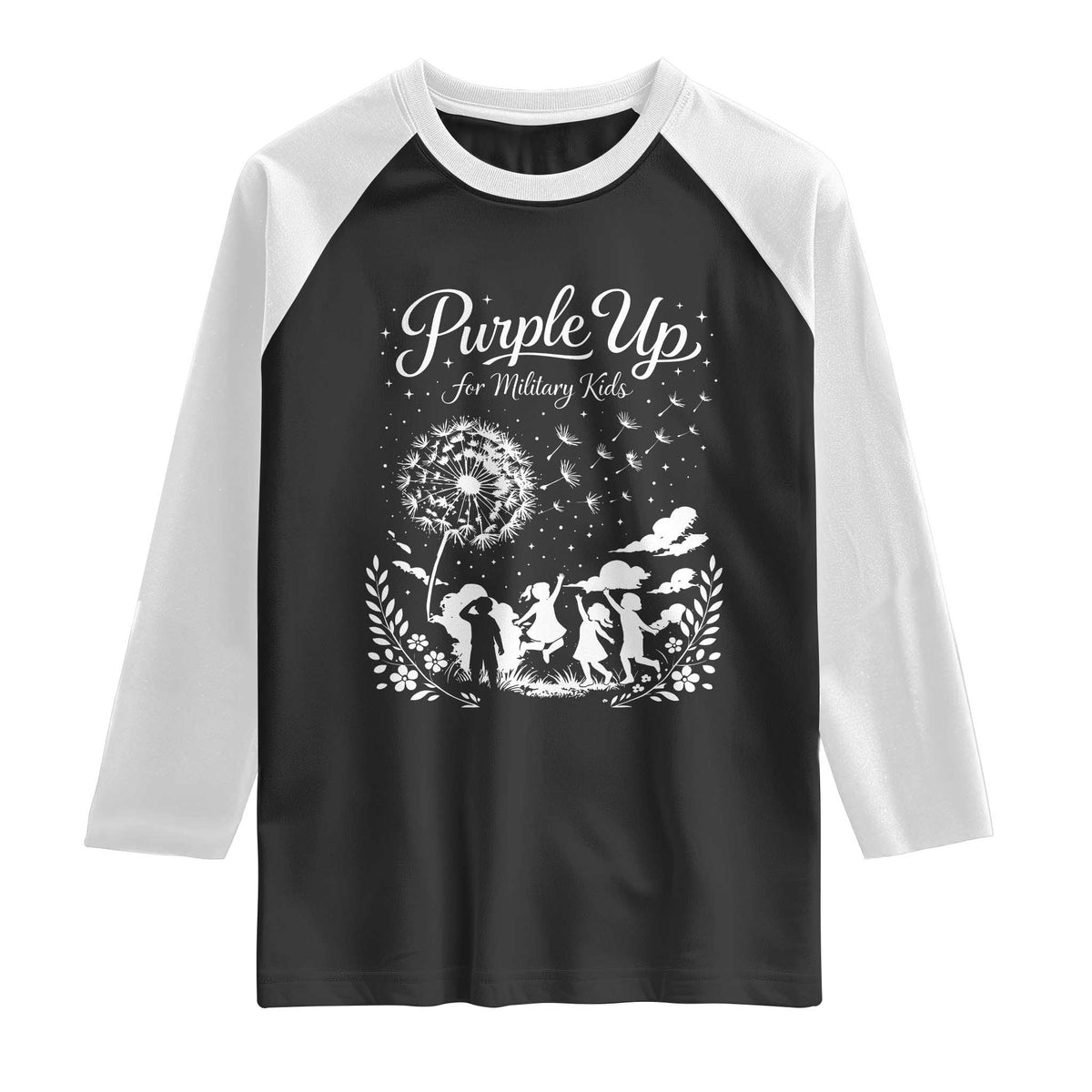 Purple Up For Military Kids Dandelion Inspirational Raglan Shirt Month of the Military Child Awareness Brat Support