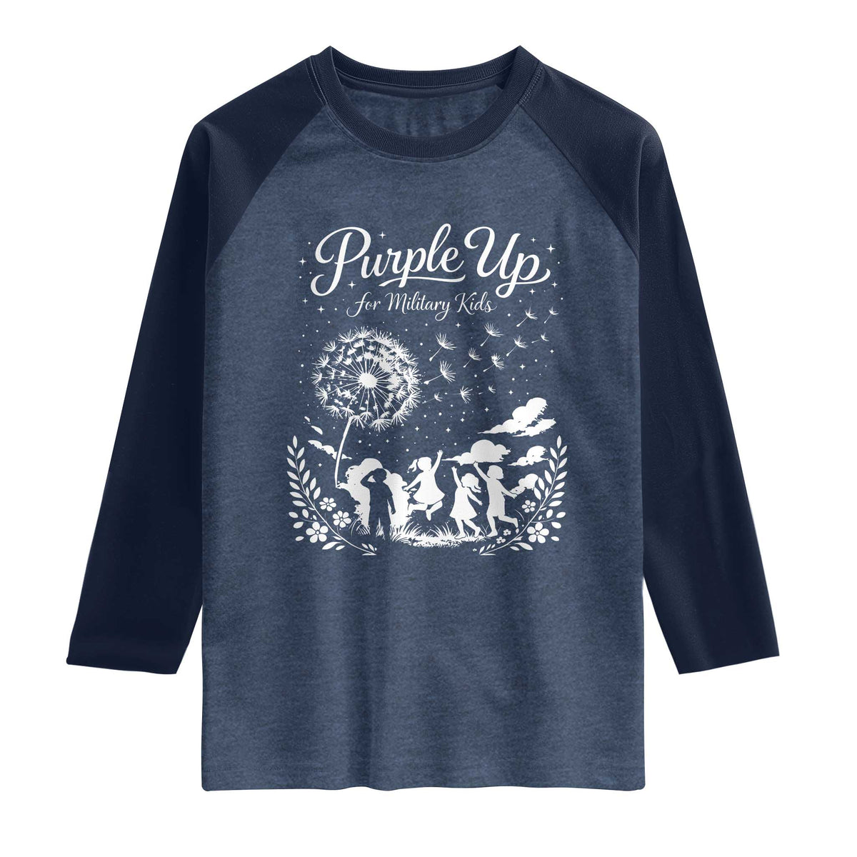 Purple Up For Military Kids Dandelion Inspirational Raglan Shirt Month of the Military Child Awareness Brat Support