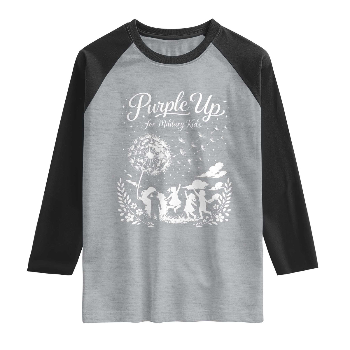 Purple Up For Military Kids Dandelion Inspirational Raglan Shirt Month of the Military Child Awareness Brat Support
