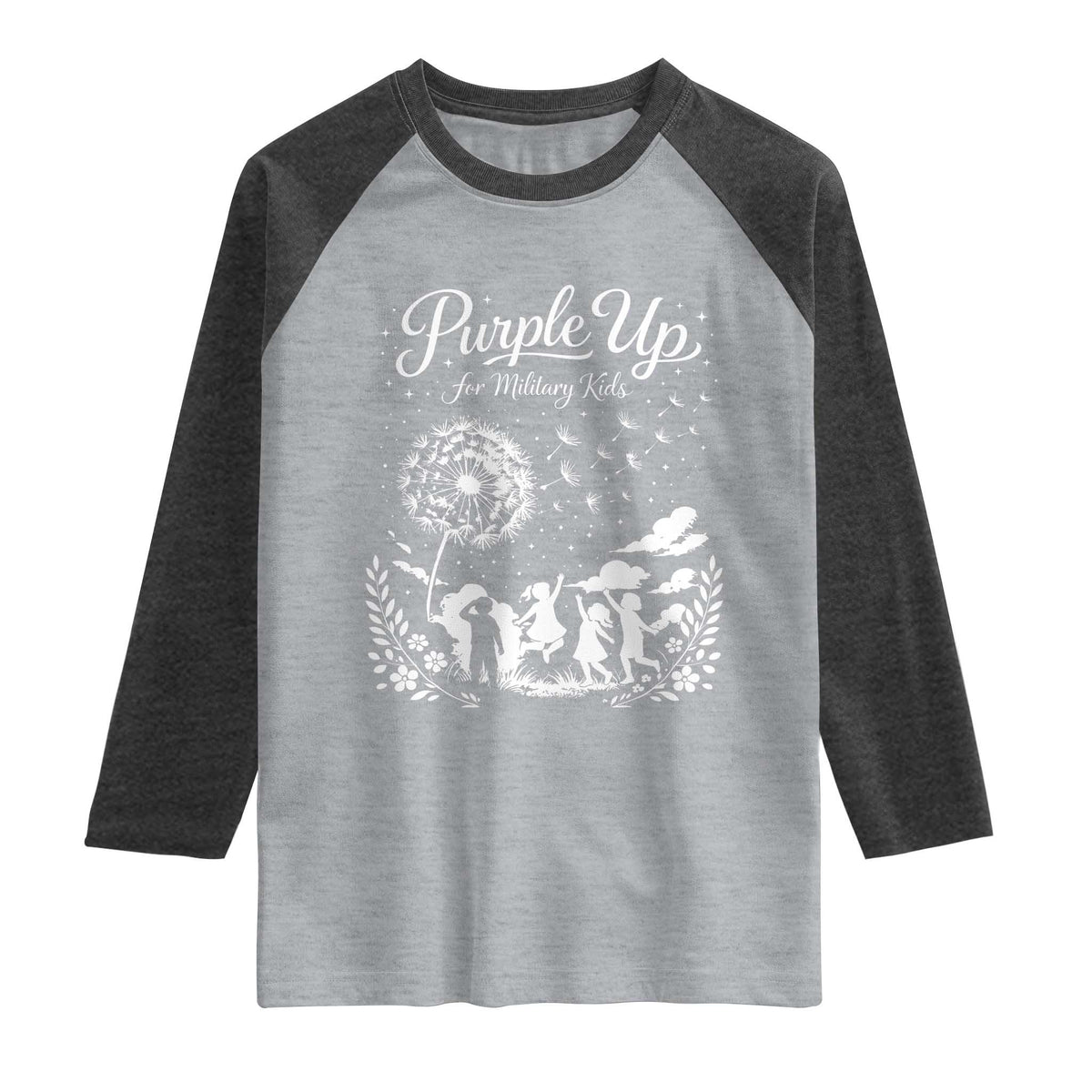 Purple Up For Military Kids Dandelion Inspirational Raglan Shirt Month of the Military Child Awareness Brat Support