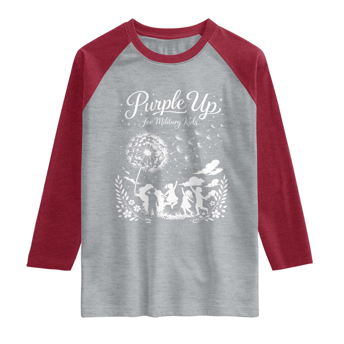 Purple Up For Military Kids Dandelion Inspirational Raglan Shirt Month of the Military Child Awareness Brat Support