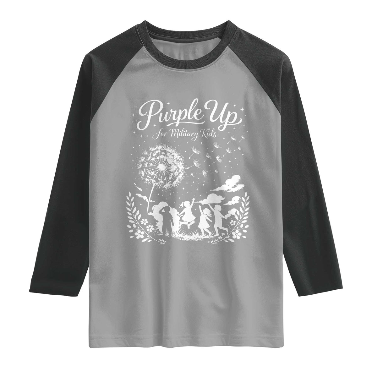 Purple Up For Military Kids Dandelion Inspirational Raglan Shirt Month of the Military Child Awareness Brat Support