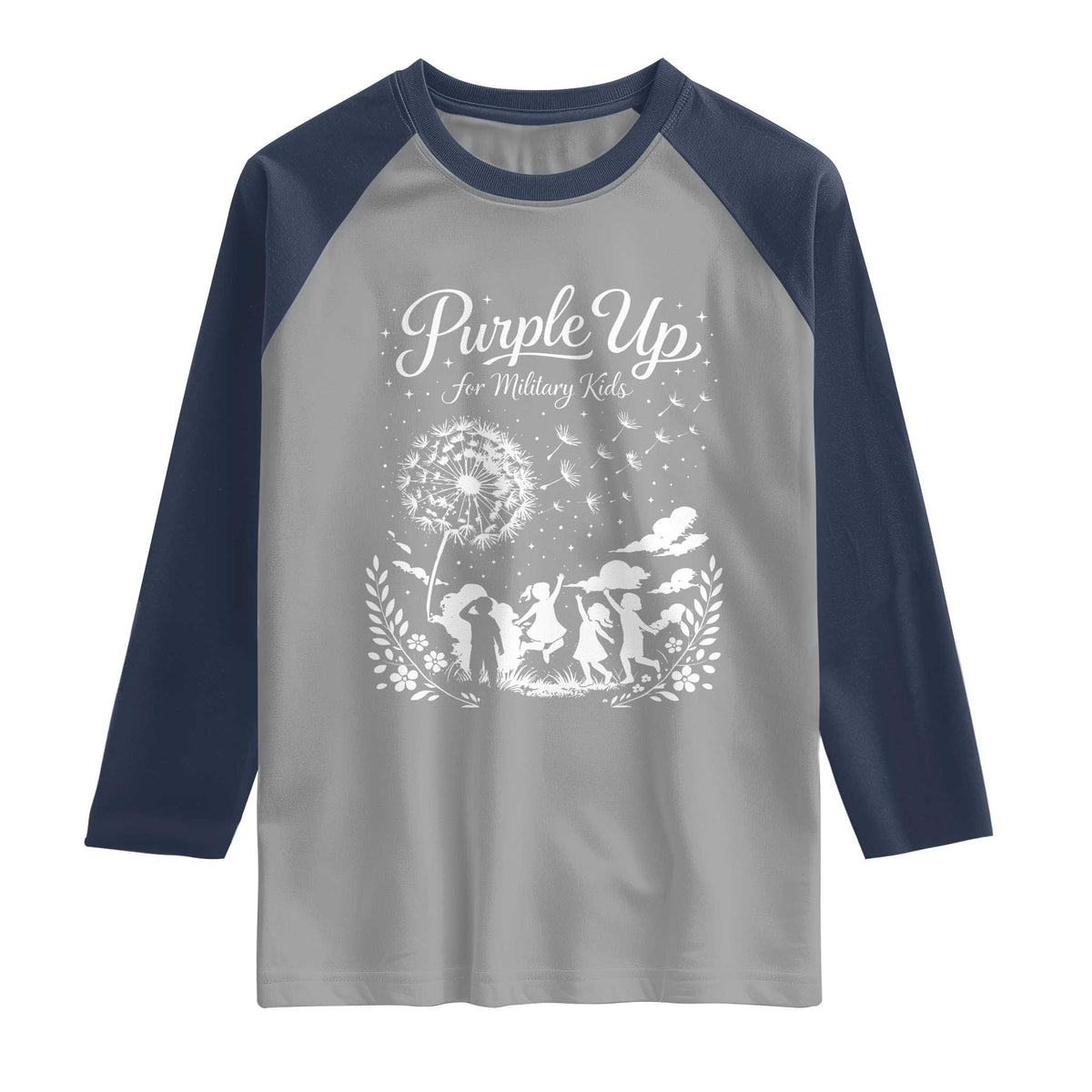 Purple Up For Military Kids Dandelion Inspirational Raglan Shirt Month of the Military Child Awareness Brat Support