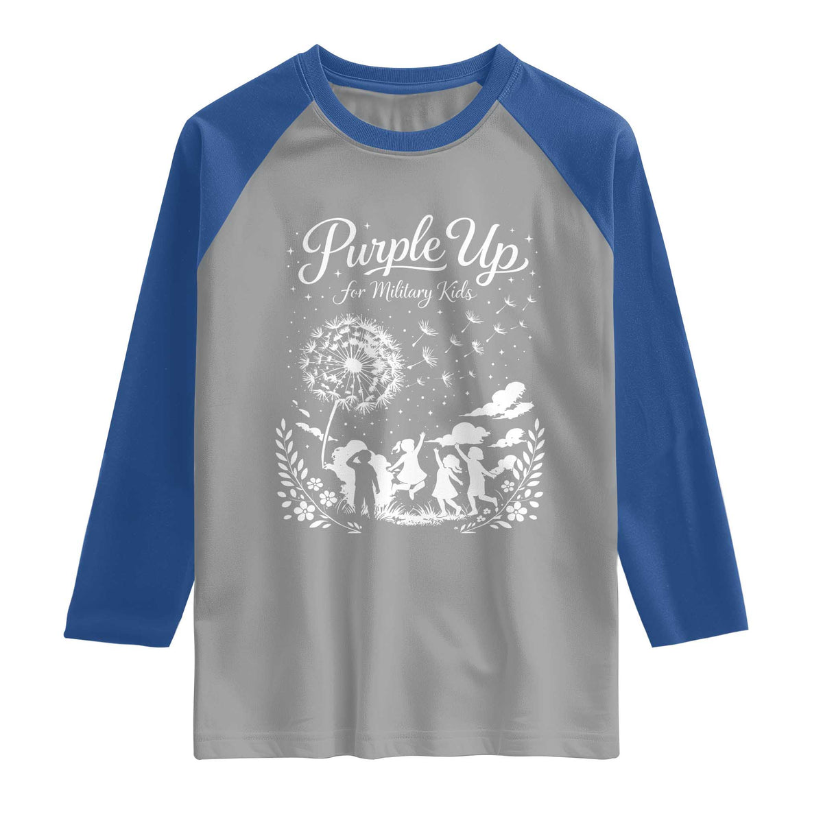 Purple Up For Military Kids Dandelion Inspirational Raglan Shirt Month of the Military Child Awareness Brat Support